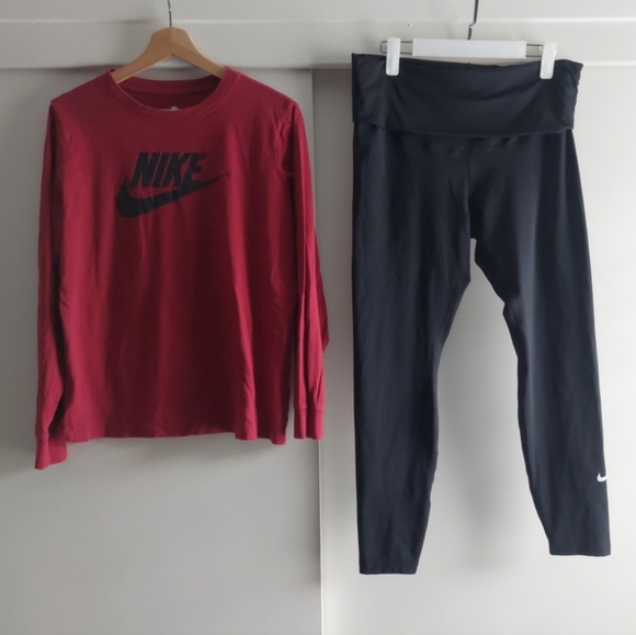Nike Running Matching Set Longsleeve Shirt L & Yoga Leggings XL ATHLEISURE - Picture 1 of 9